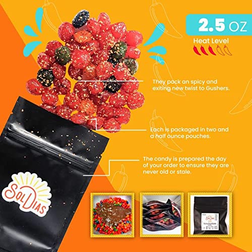 SolDias Dulces Enchilados Gusher, Heat Level, Spicy, Gusher in Chamoy, With No Added Allergens, 2.5 oZ