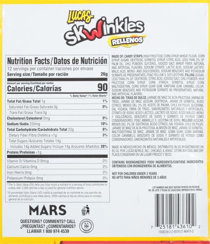 Lucas Skwinkles Pineapple - Tamarind Filled Flavored Sweet & Sour Candy Strips, 0.92oz - 12 Pieces for Treats, Fruit, Parties, Piñatas