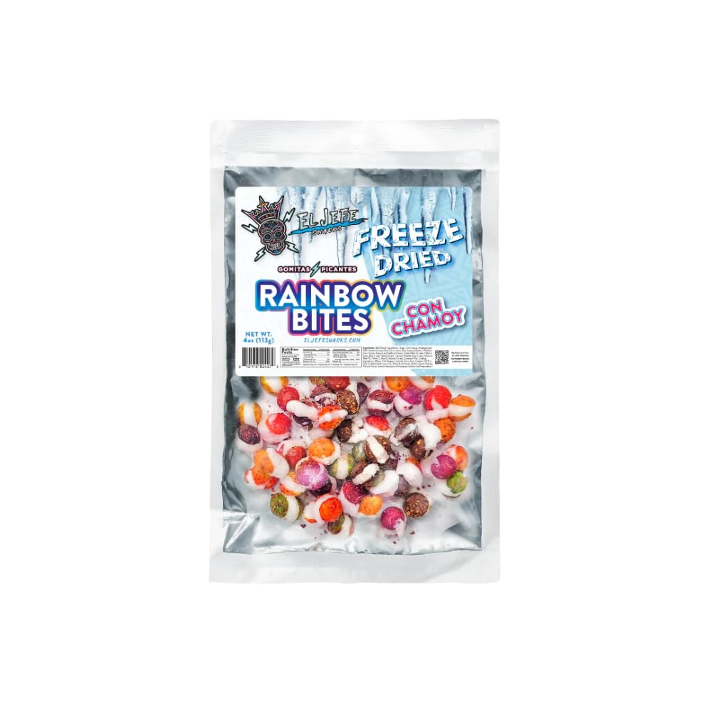 El Jefe Snacks, Freeze-Dried Rainbow Bites with Chamoy – Crunchy Freeze-Dried Candy with Sweet Fruit Flavor & Tangy Chamoy – Light, Airy Candy Snack, 6oz