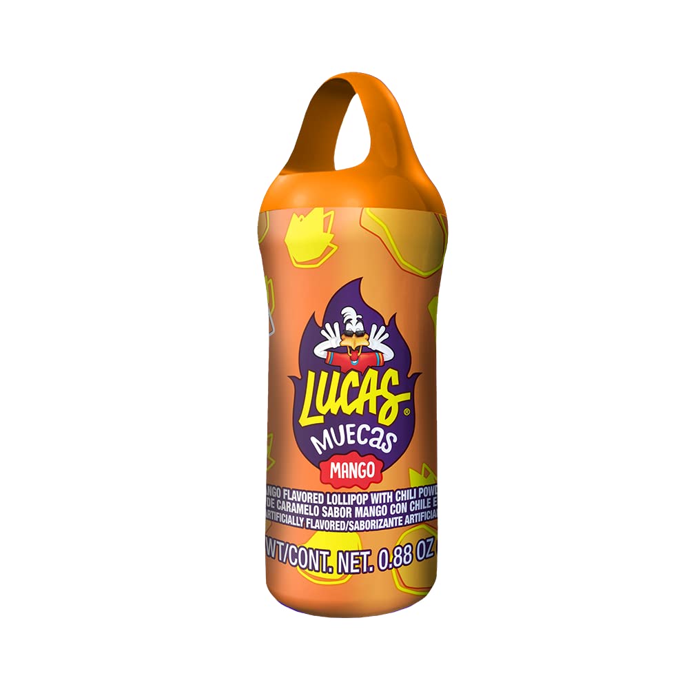 Lucas Muecas Lollipop Mango Flavor Candy, 0.96oz - 10 Pieces Pack for Treats, Snack, Parties, Piñatas