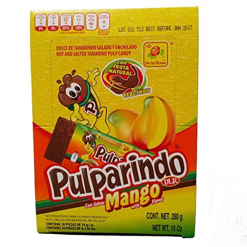 Authentic Sabores - Imported Mexican Pulparindo Hot and Salted Tamarind Pulp Candy With Mango Flavor 20ct. With 1ct. Pulparind Dots Tamarind Pulp Candy Mango Flavored