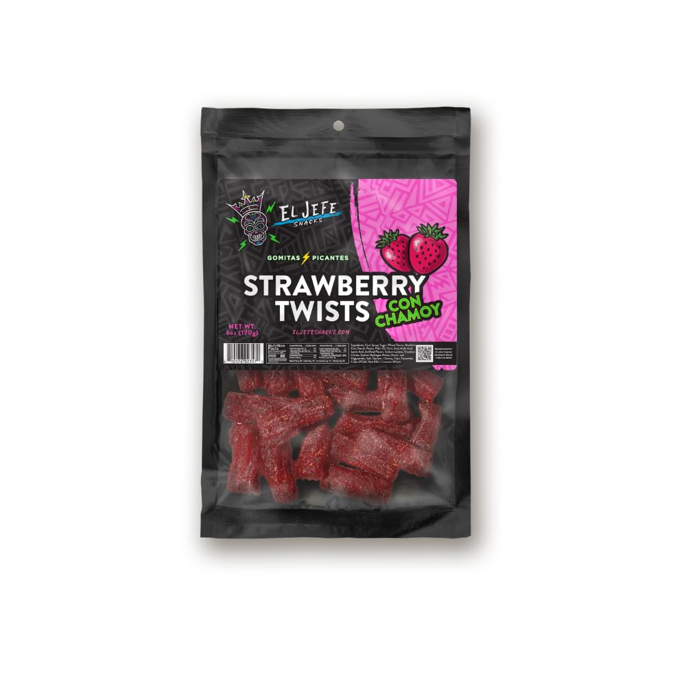 El Jefe Snacks Chamoy Red Ropes Candy – Sweet, Spicy & Tangy Mexican Chamoy Candy – Chewy Strawberry Ropes Coated in Chamoy – Gummy Candy, Authentic Mexican Snack, 6oz