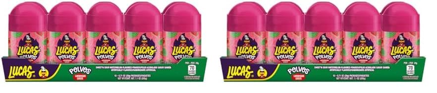 Lucas Powder Watermelon Flavored Candy, 0.71oz - 10 Pieces Pack for Treats, Fruit, Parties, Piñatas