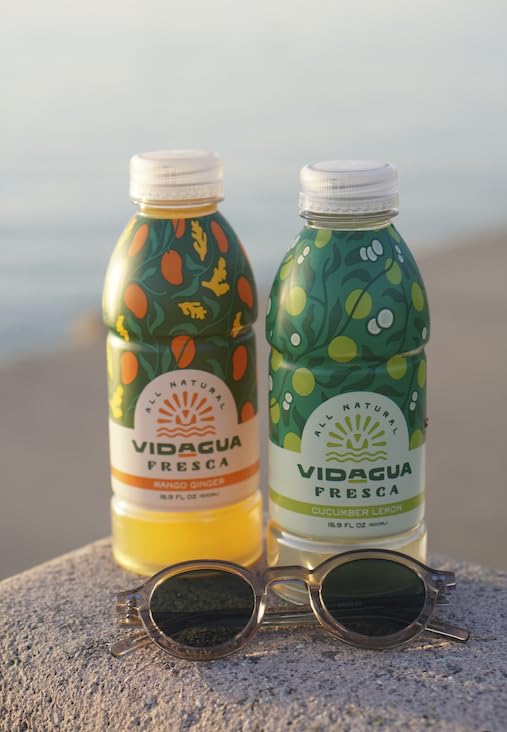 Vidagua Agua Fresca, Mango Ginger, Ready-to-Drink Fruit Beverage, 16.9 fl oz Bottles, Pack of 12