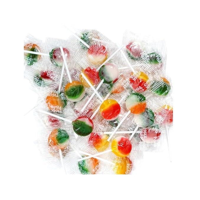 Tiger Pop Lollipops Assorted Mix Fruit Flavors-1.5 lbs Flat and Round Lollipops, Individually Wrapped for Freshness and Convenience- Swirl of Mixed Flavors great for adults and kids of all ages(24 oz)