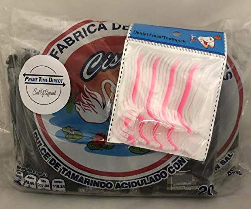 Cisne Pulpa Dulce De Tamarindo Traditional Mexican Salted Tamarindo Candy - Pulpa Sweet and Sour Spicy (Pack of 3) Bundled with 20ct Dental Flossers in a Prime Time Direct Sealed Bag