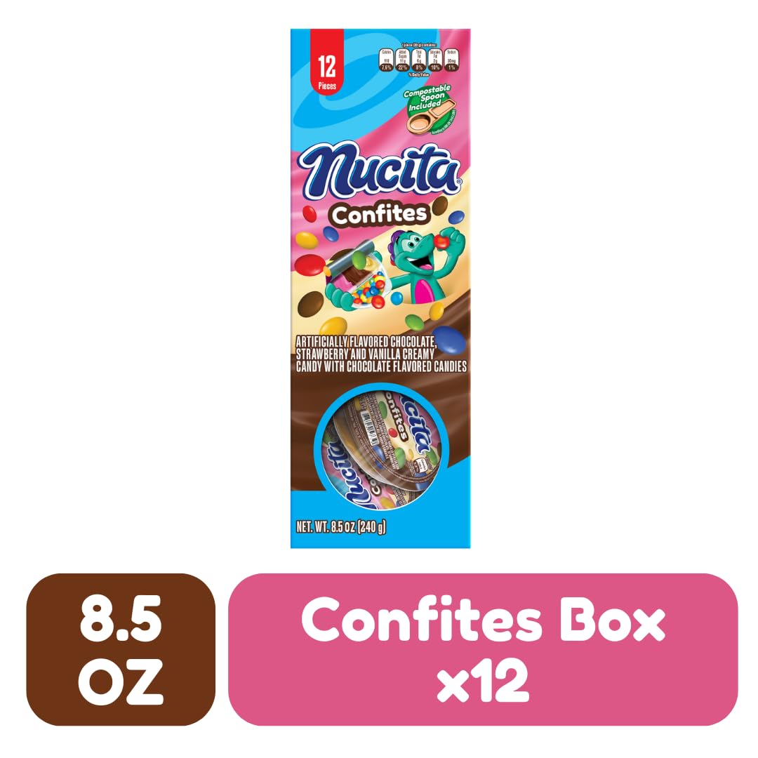 Nucita Confites 3-Flavor Spreadable Candy with Chocolate Candy (12 Pack) | Chocolate, Strawberry & Vanilla Spreadable Candy with Chocolate Flavored Candies