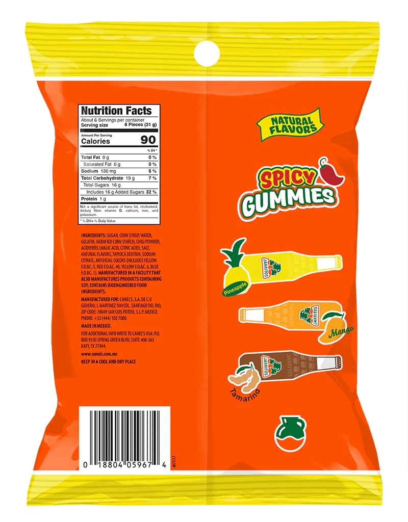Jarritos Spicy Gummies by Canel's, Tamarind, Mango and Pineapple Natural Flavors, 3.5 oz, Pack of 12