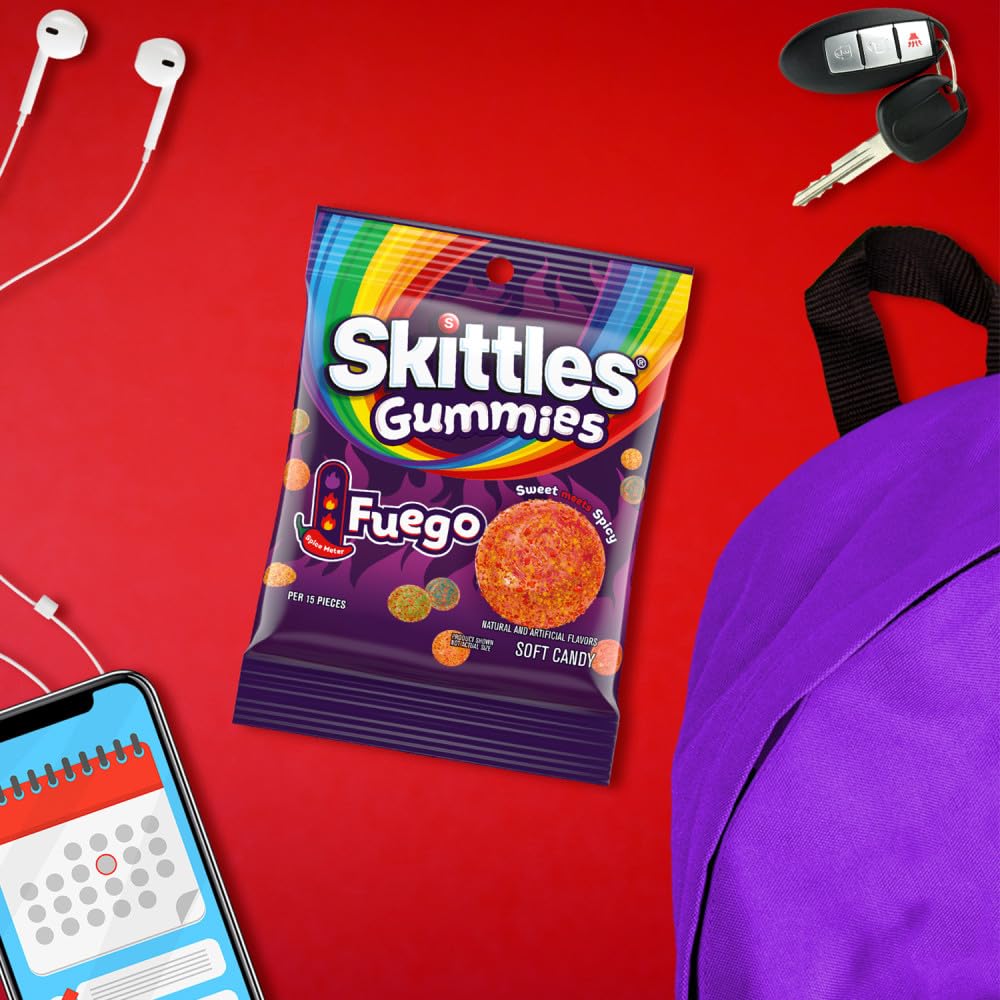 SKITTLES GUMMIES Fuego Sweet and Spicy Gummy Candy, 5.8 Oz Bag, Candy Bulk - 12 Pack