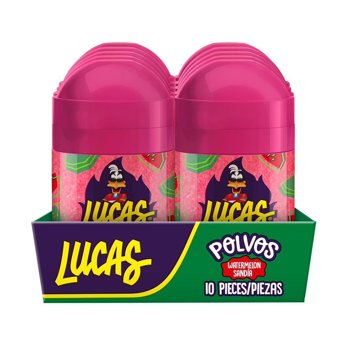 Lucas Powder Watermelon Flavored Candy, 0.71oz - 10 Pieces Pack for Treats, Fruit, Parties, Piñatas