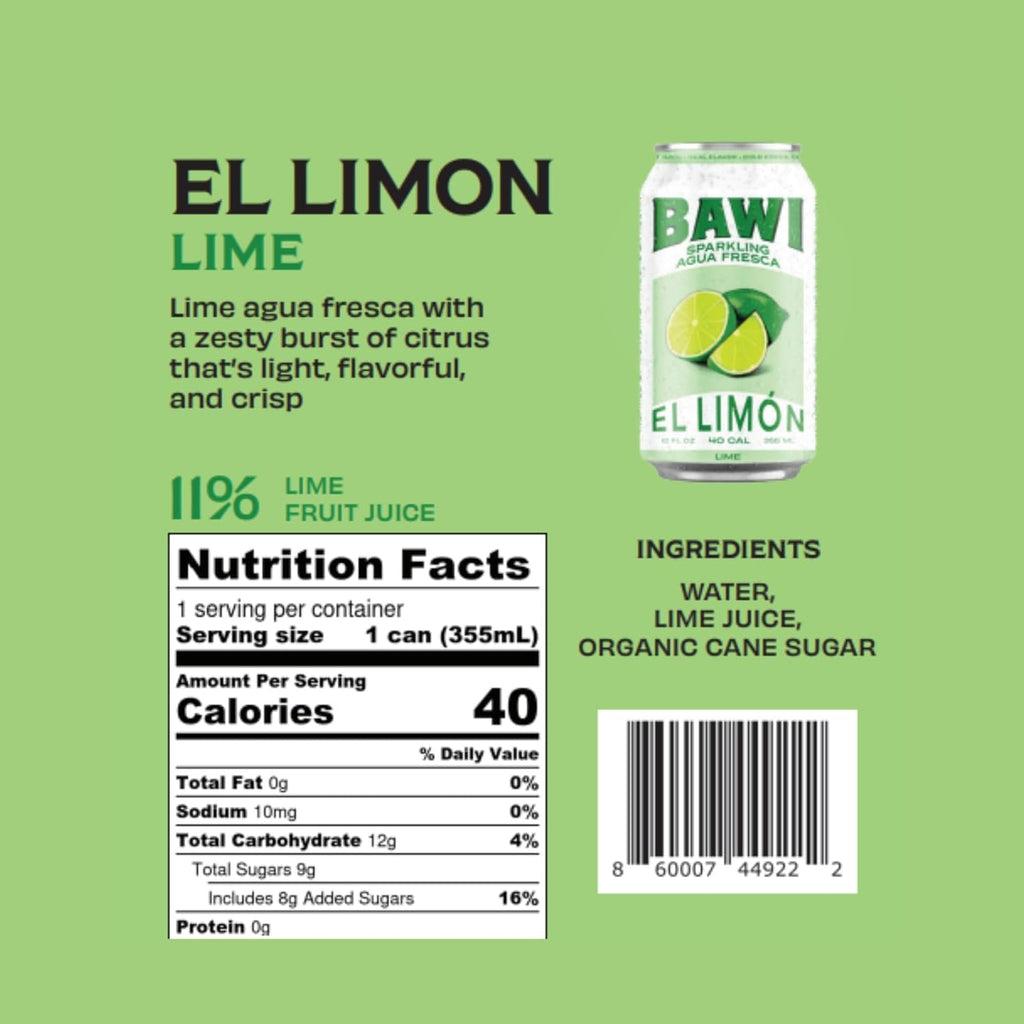 Bawi Sparkling Agua Fresca, 4 Pack Sparkling Water, Plant-Based, Low Calorie, Less Sugar, Mexican Drink Made in the USA (4 Count, Guava)