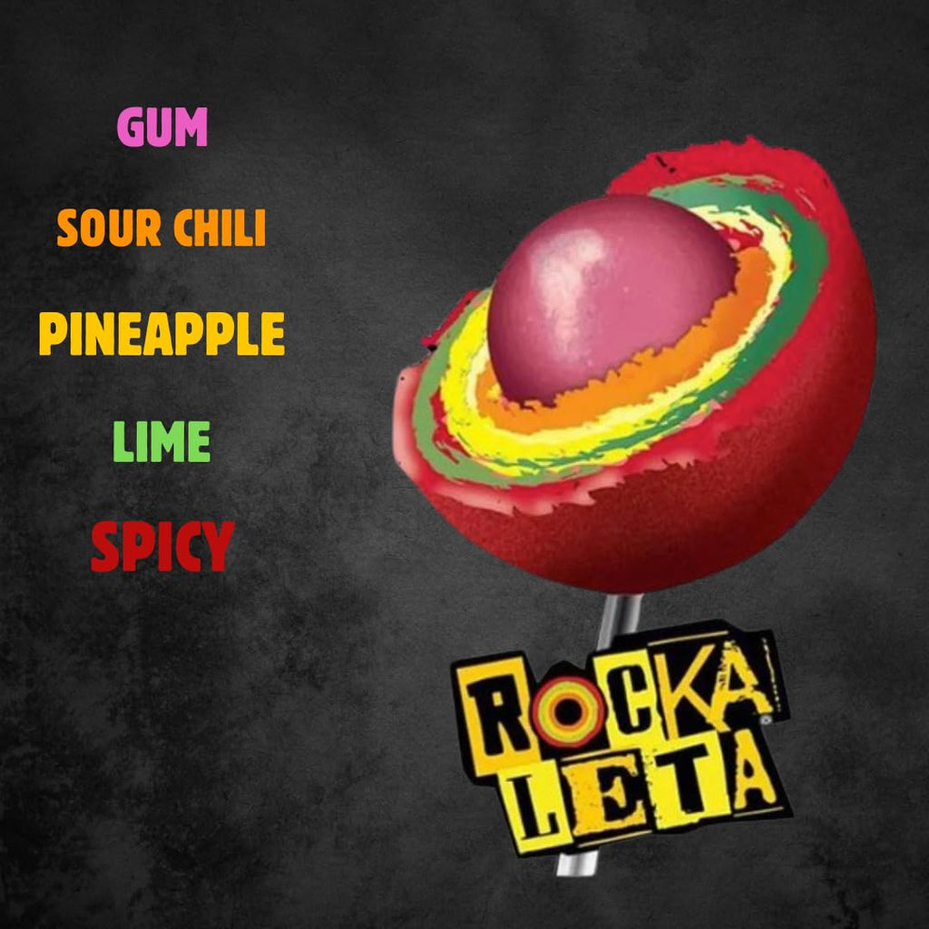 Rockaleta Candy – 20 Pack of Spicy Lollipops with Gum Center, 5 Layers of Flavor – Mexican Favorite