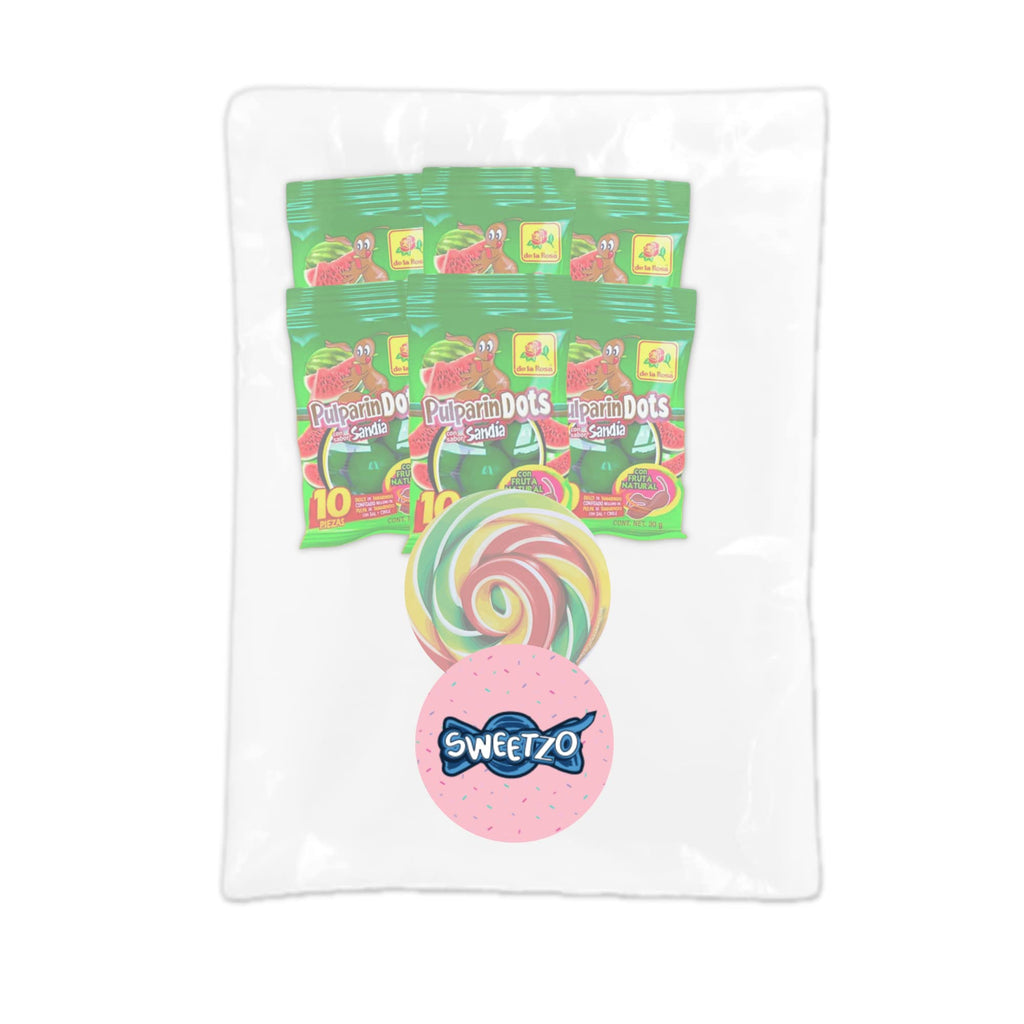 Sweetzo - Sour and Sweet Watermelon Pulparindo Mexican Candy, Bite Size Tamarind Pulp Candies Individual Single Serving On the Go Bags, Hard Shell Soft Filled Center, Pack of 6