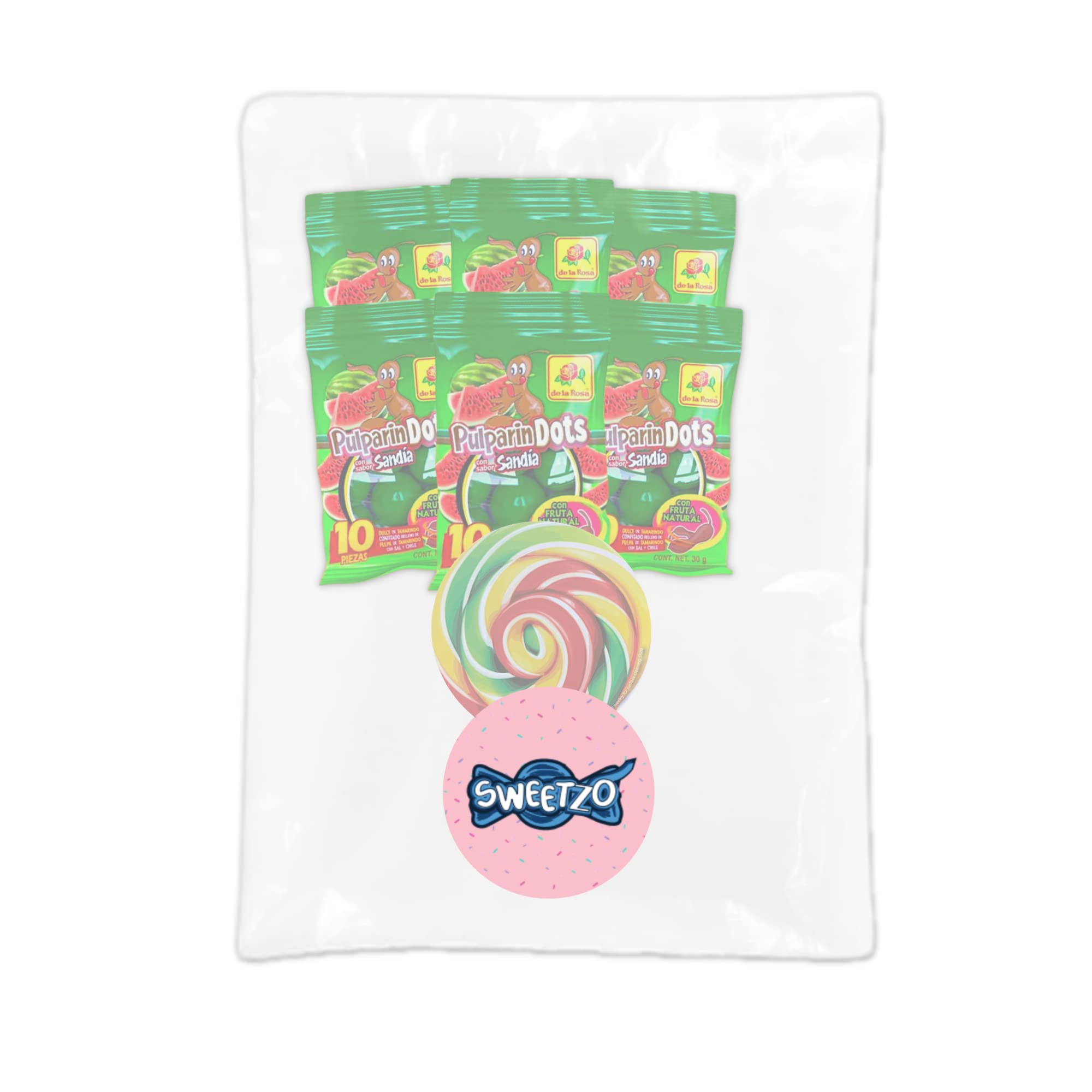 Sweetzo - Sour and Sweet Watermelon Pulparindo Mexican Candy, Bite Size Tamarind Pulp Candies Individual Single Serving On the Go Bags, Hard Shell Soft Filled Center, Pack of 6