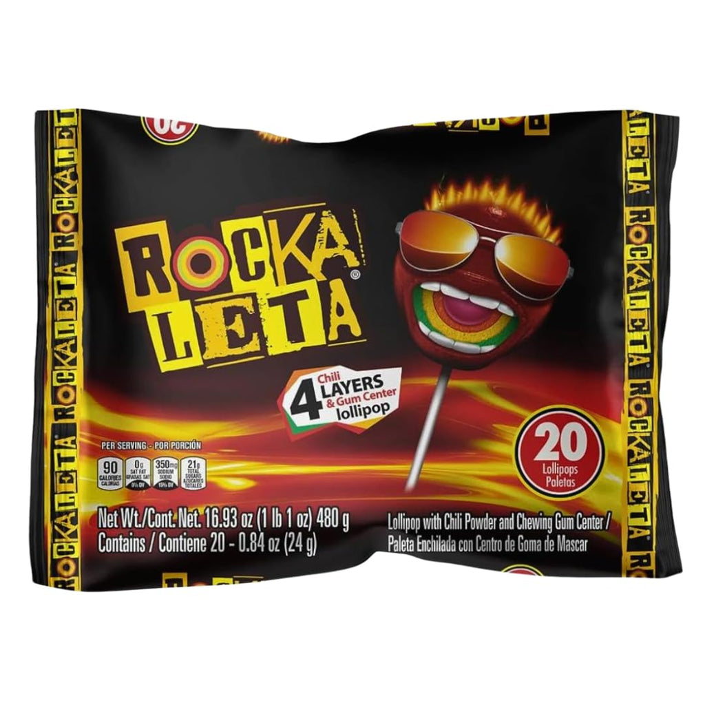 Rockaleta Candy – 20 Pack of Spicy Lollipops with Gum Center, 5 Layers of Flavor – Mexican Favorite