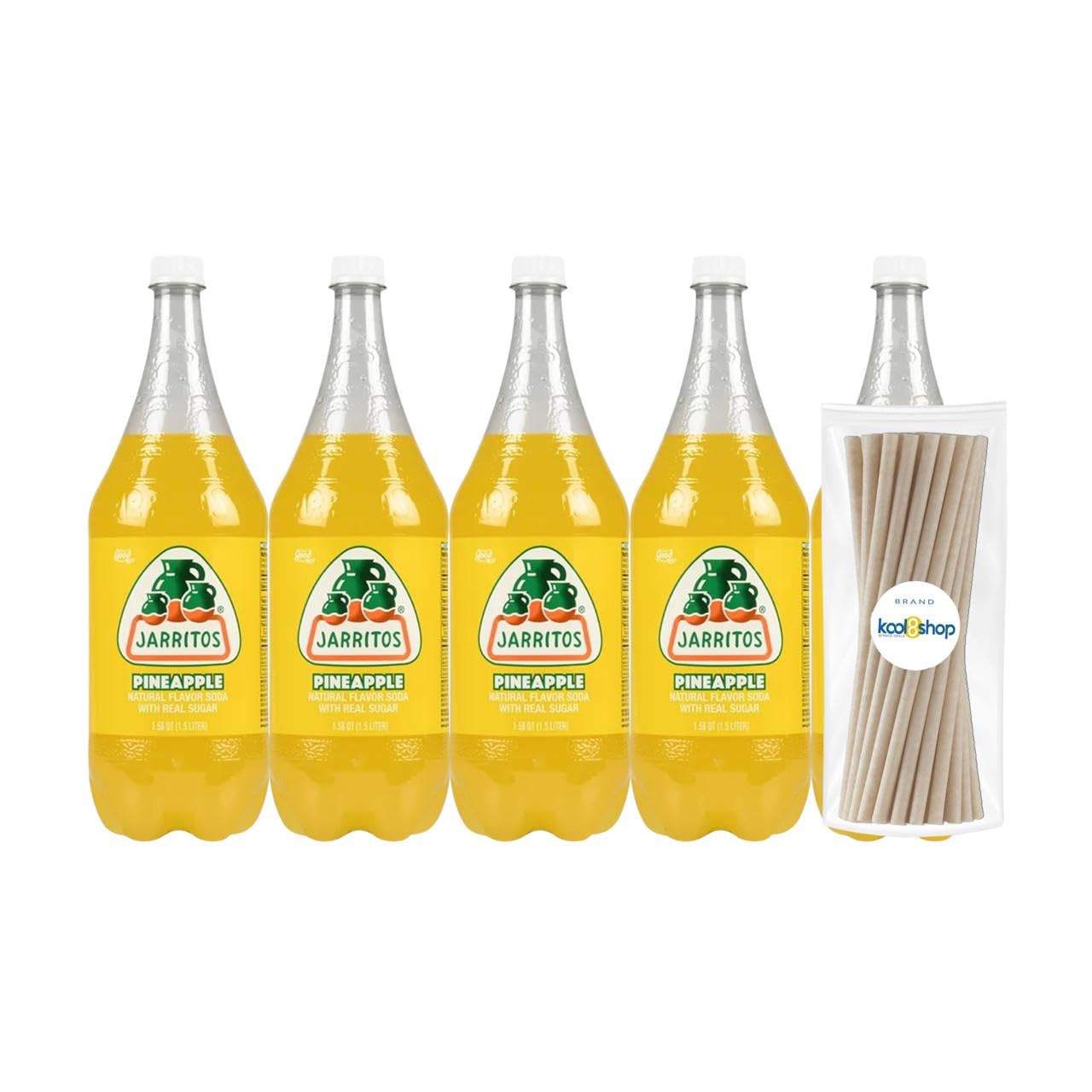 Jarritos Variety Collection Mexican Soft Soda Drink Flavors May Vary 1.5 Lt Plastic Bottles 5-Pack + 15 Sugarcane Disposable Straws by KOOL8SHOP Infinite Deals