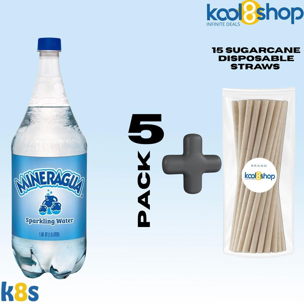 Jarritos Variety Collection Mexican Soft Soda Drink Flavors May Vary 1.5 Lt Plastic Bottles 5-Pack + 15 Sugarcane Disposable Straws by KOOL8SHOP Infinite Deals