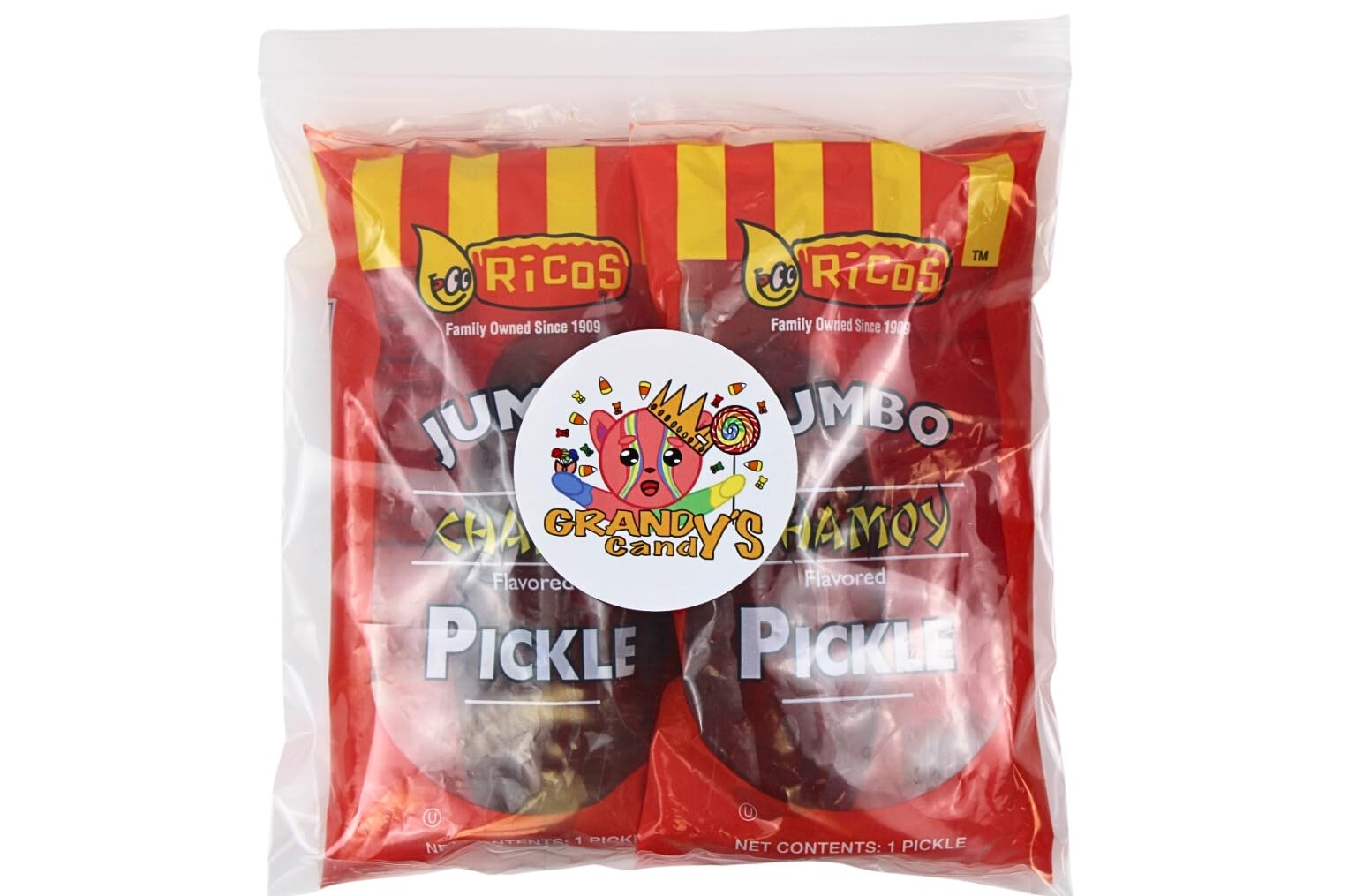 Chamoy Pickle Pouch - Jumbo Dill Pickle Chamoy Flavored-Grandys Candys Individually Packaged For Freshness-Bold & Tangy Snack For On-The-Go Cravings (2 Count)