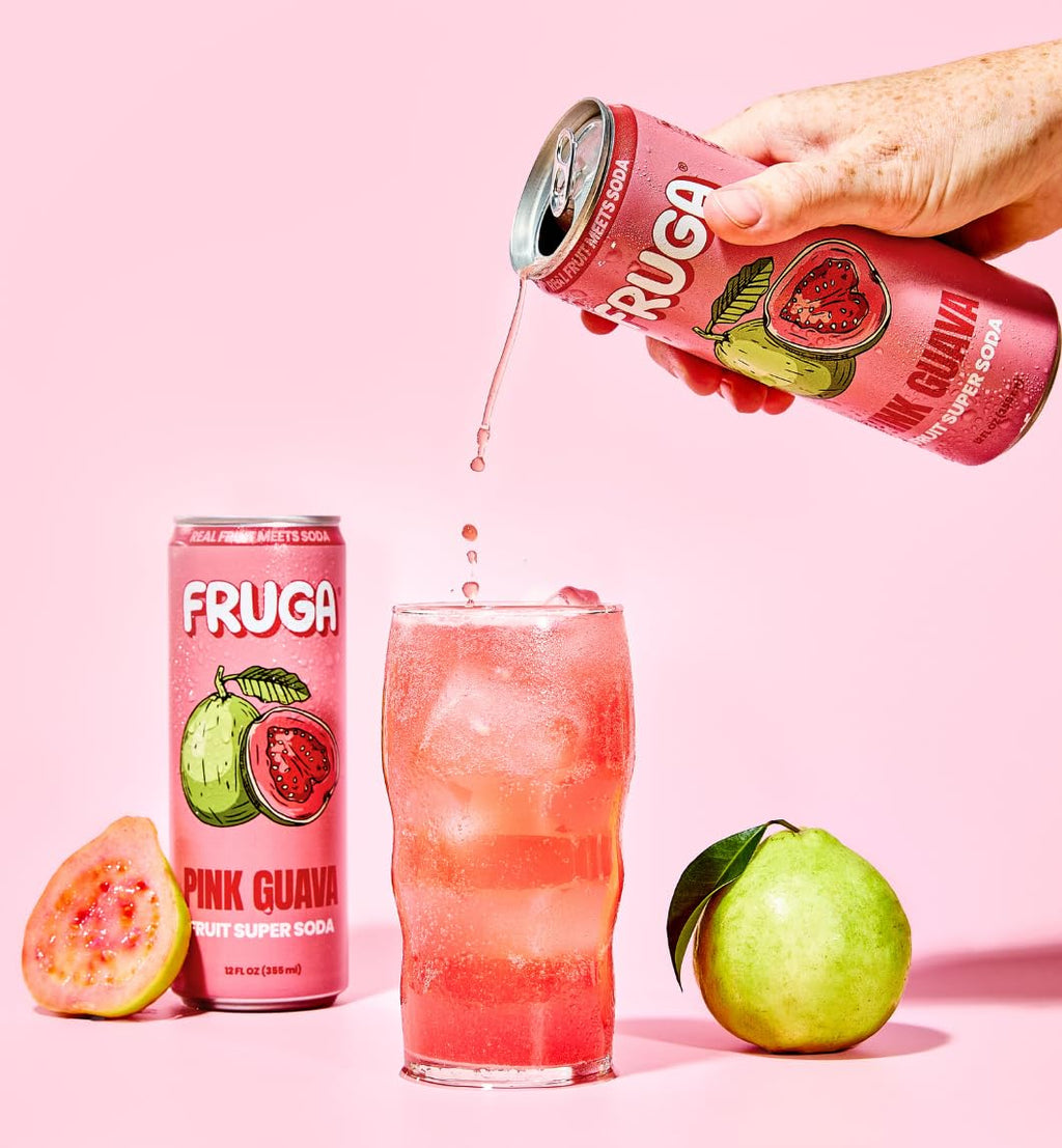 FRUGA Four Real Mix Fruit Soda Pack, Prebiotic Soda Pop Drinks, 12 Pack