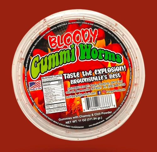 bloody gummy worms mexican dulces enchilados w/chamoy dip 11oz