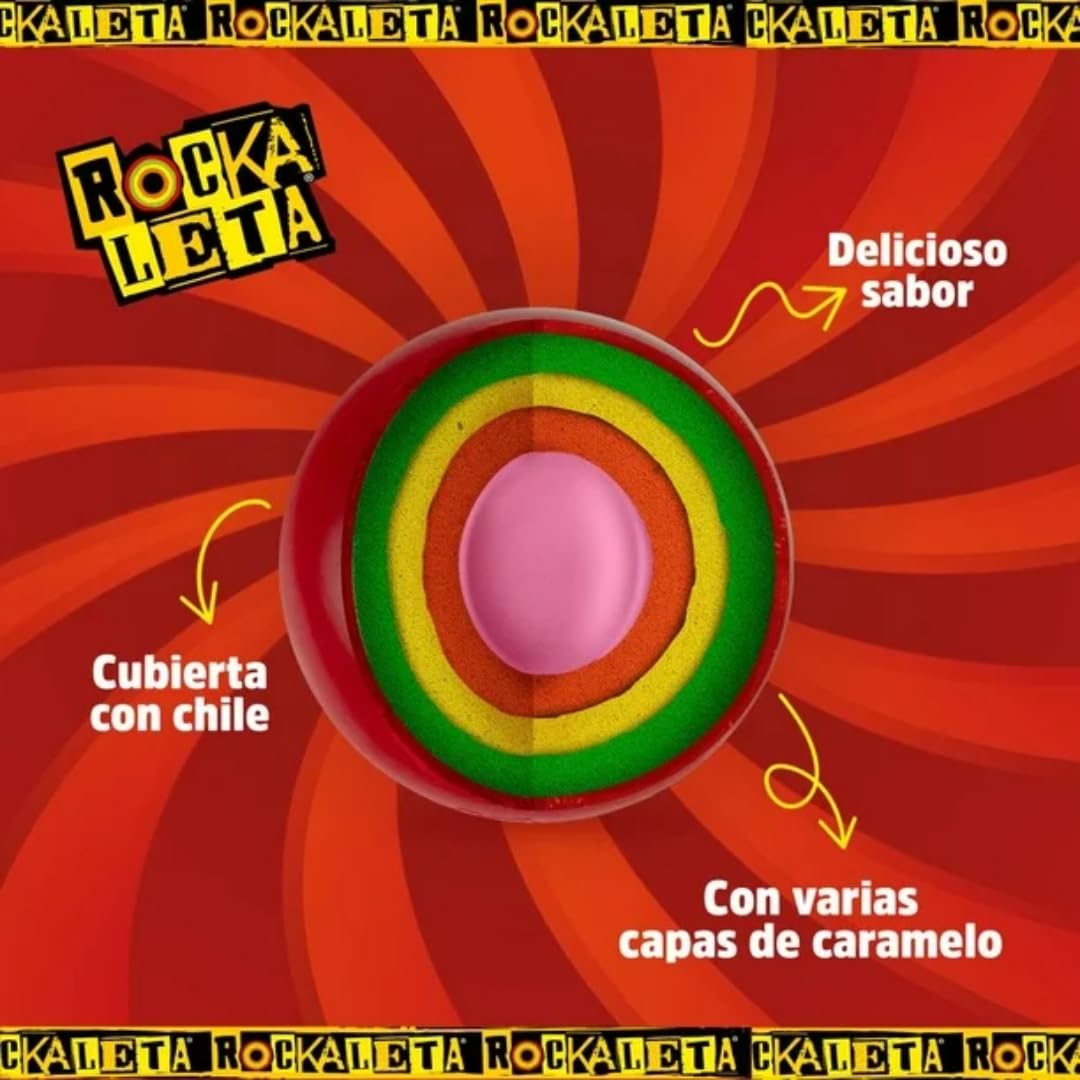 Rockaleta Candy – 20 Pack of Spicy Lollipops with Gum Center, 5 Layers of Flavor – Mexican Favorite