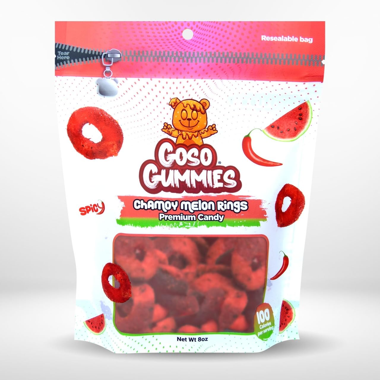 Goso Gummies Chamoy Watermelon Rings 8oz Spicy Sweet Watermelon Gummy Candy Mexican Style Candy Snack