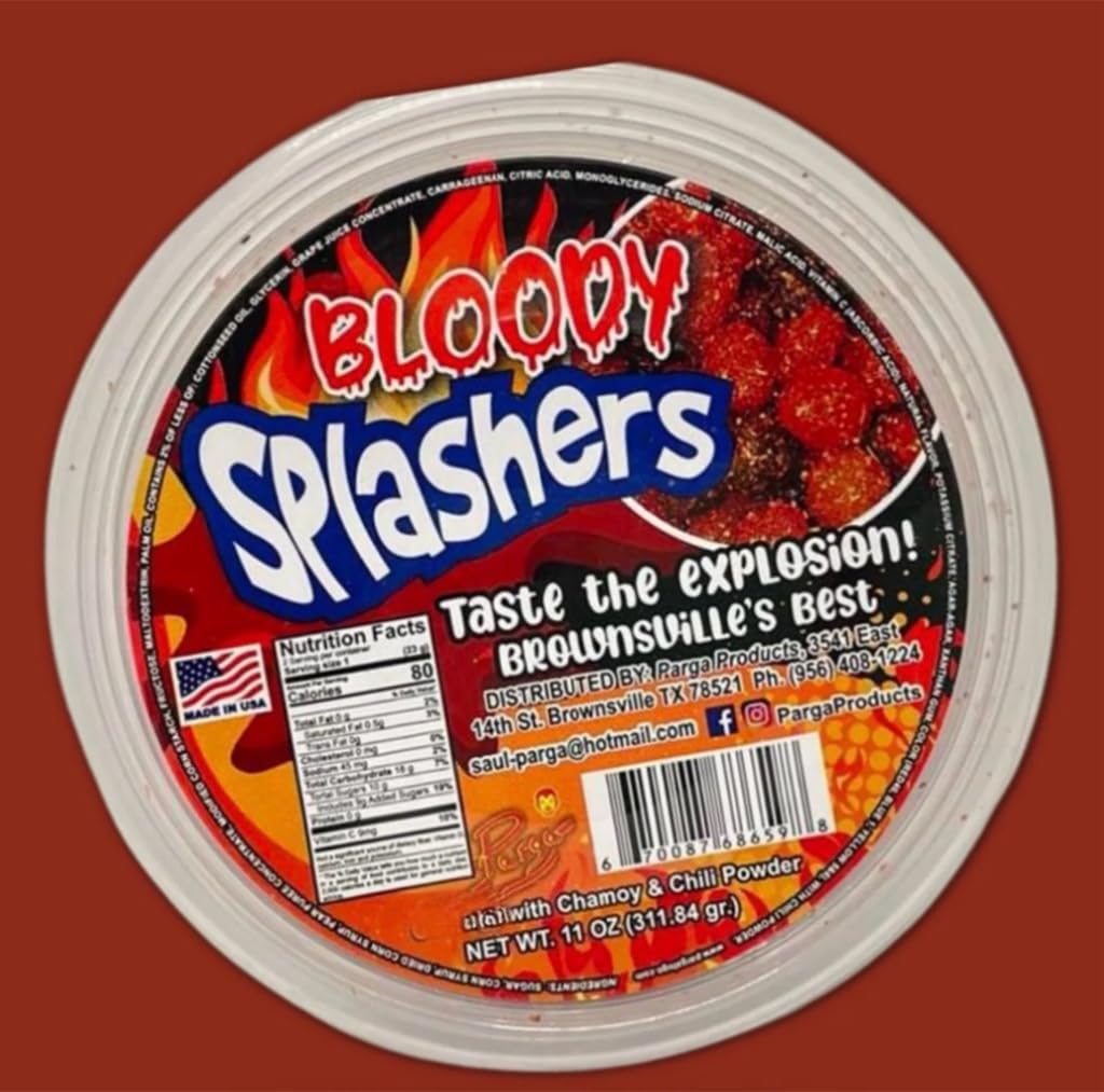 bloody splashers gummys mexican dulces enchilados w/chamoy dip 11oz