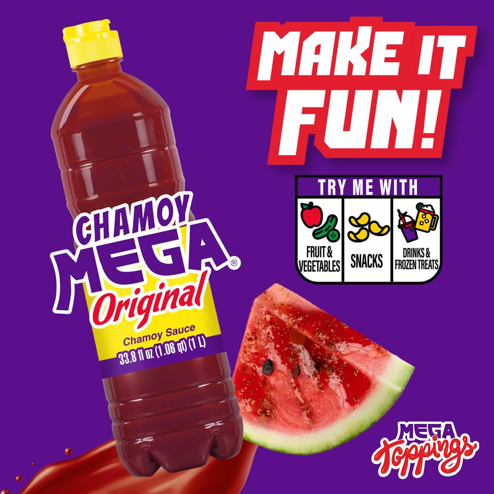 Chamoy Mega Sauce – 33.8 oz Authentic Mexican Chamoy for Fruit, Candy & Drinks – Sweet, Tangy, Salty & Mildly Spicy with a Bold, Classic Mexican Flavor