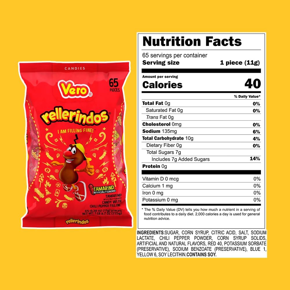 Vero Rellerindos Tamarind Hard Candy, Mexican Candy, 65 Count
