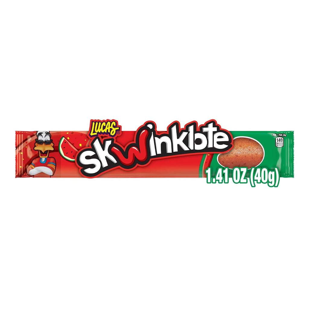 Lucas Skwinklote Watermelon Flavor Sweet and Sour Candy Strip, 1.41oz - 6 Pieces Pack for Treats, Snack, Parties, Piñatas