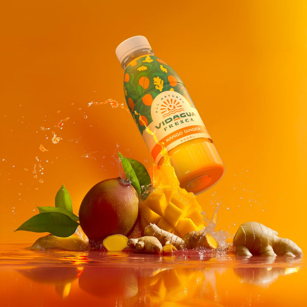 Vidagua Agua Fresca, Mango Ginger, Ready-to-Drink Fruit Beverage, 16.9 fl oz Bottles, Pack of 12