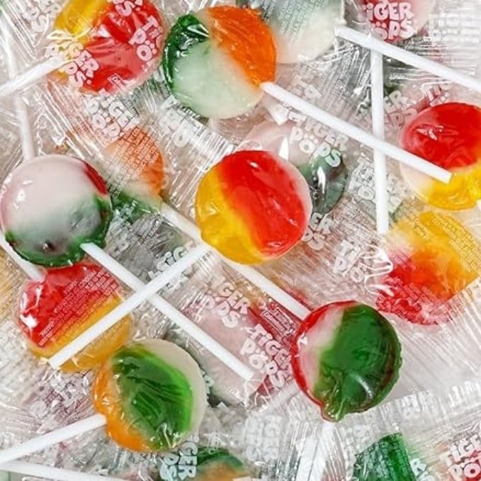 Tiger Pop Lollipops Assorted Mix Fruit Flavors-1.5 lbs Flat and Round Lollipops, Individually Wrapped for Freshness and Convenience- Swirl of Mixed Flavors great for adults and kids of all ages(24 oz)