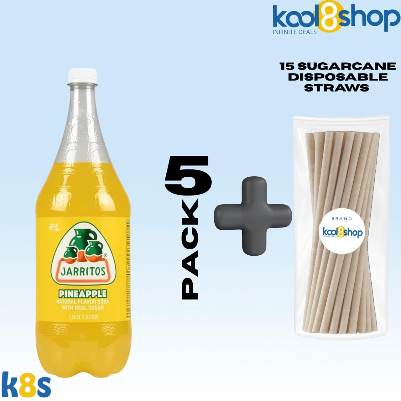Jarritos Variety Collection Mexican Soft Soda Drink Flavors May Vary 1.5 Lt Plastic Bottles 5-Pack + 15 Sugarcane Disposable Straws by KOOL8SHOP Infinite Deals