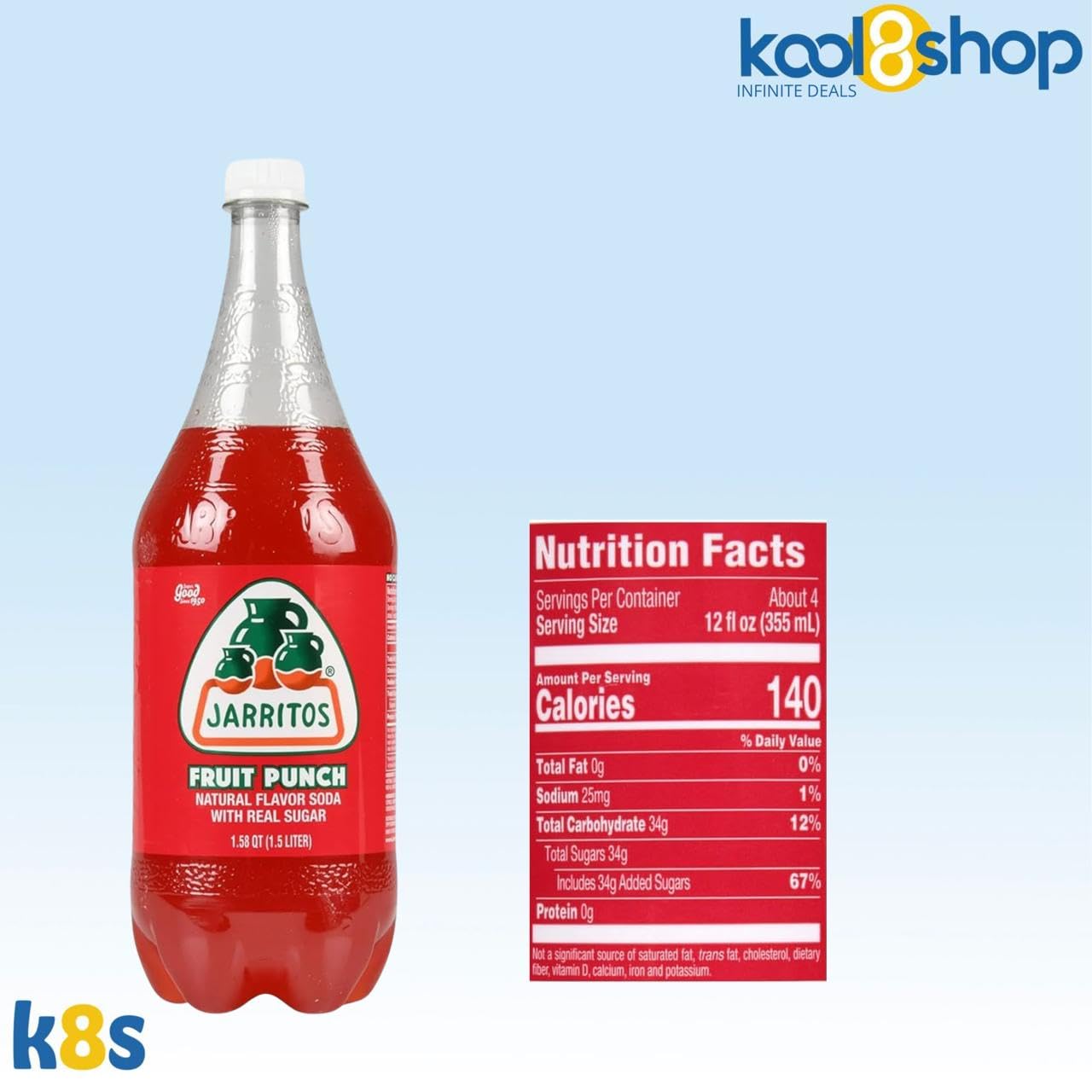 Jarritos Variety Collection Mexican Soft Soda Drink Flavors May Vary 1.5 Lt Plastic Bottles 5-Pack + 15 Sugarcane Disposable Straws by KOOL8SHOP Infinite Deals
