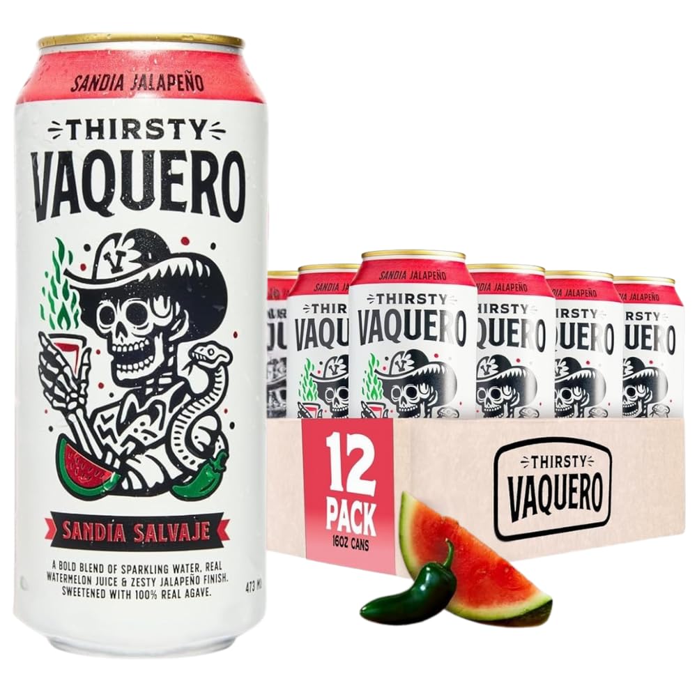 Thirsty Vaquero, Variety Pack, Mexican-inspired soda, Real Fruit Juice & Savory Spices, Organic Agave, Low Calorie | Lime, Salt & Chile, Watermelon Jalapeno, Mango Habanero (12-Pack | 16Oz Cans)