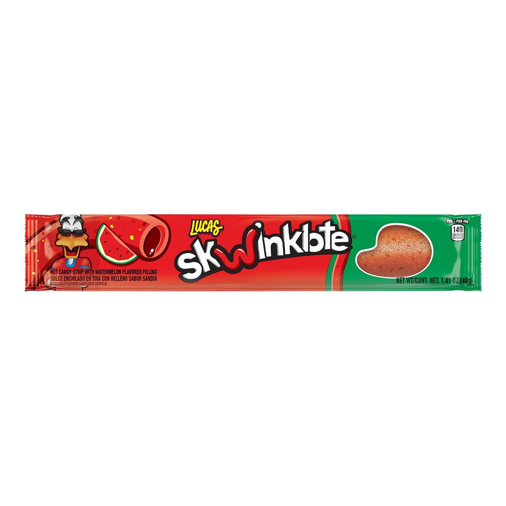 Lucas Skwinklote Watermelon Flavor Sweet and Sour Candy Strip, 1.41oz - 6 Pieces Pack for Treats, Snack, Parties, Piñatas