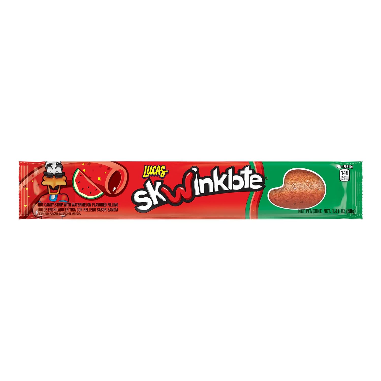 Lucas Skwinklote Watermelon Flavor Sweet and Sour Candy Strip, 1.41oz - 6 Pieces Pack for Treats, Snack, Parties, Piñatas