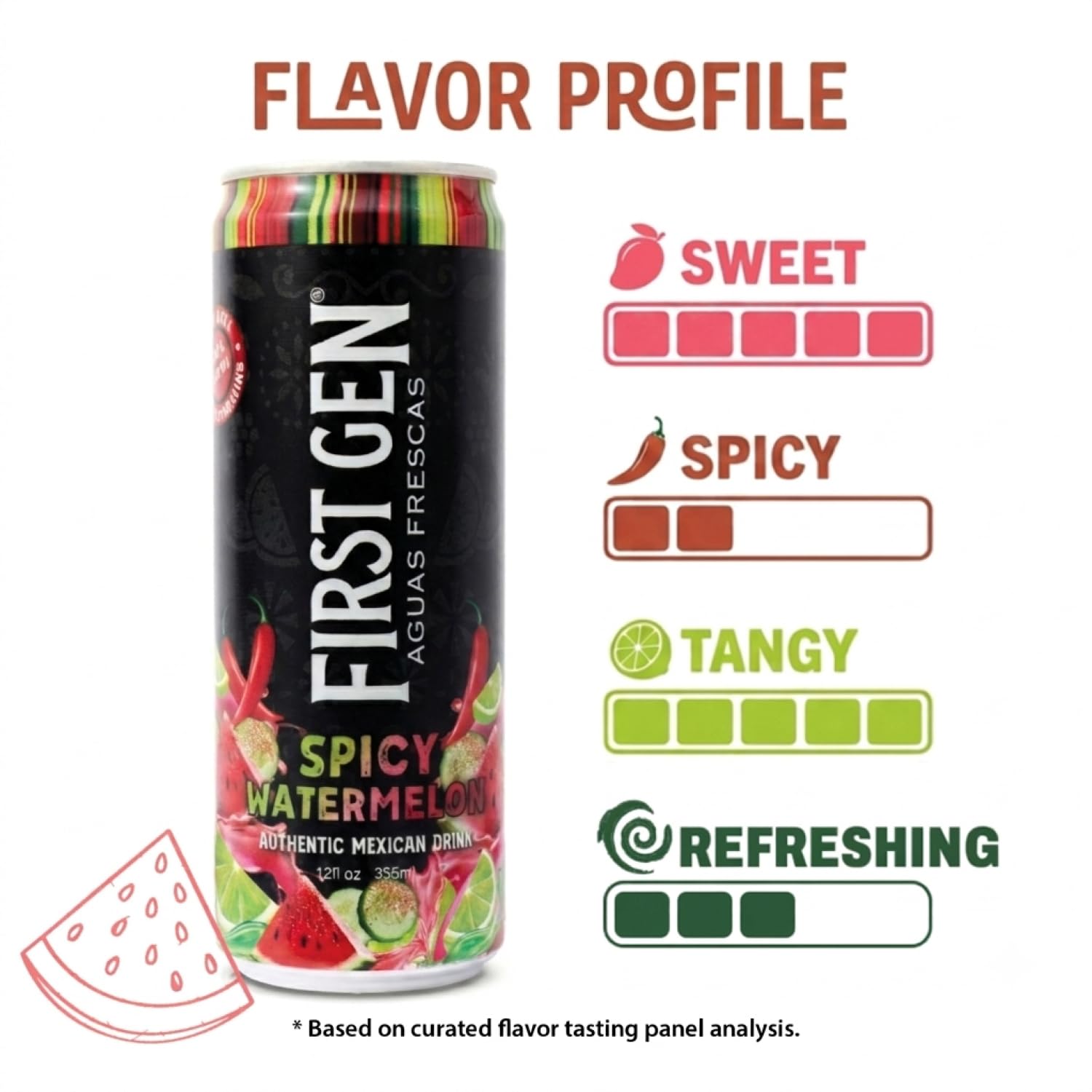 Drink Mexican Spicy Watermelon Drink – Non Carbonated, Non-Alc, Caffeine Free Aguas Frescas with Real Watermelon Juice & Chili Peppers, Sweet Tangy Salty Flavor- First Gen Authentic Mexican Watermelon Fruit Juice Drink - 12 fl oz Cans, 6 Pack
