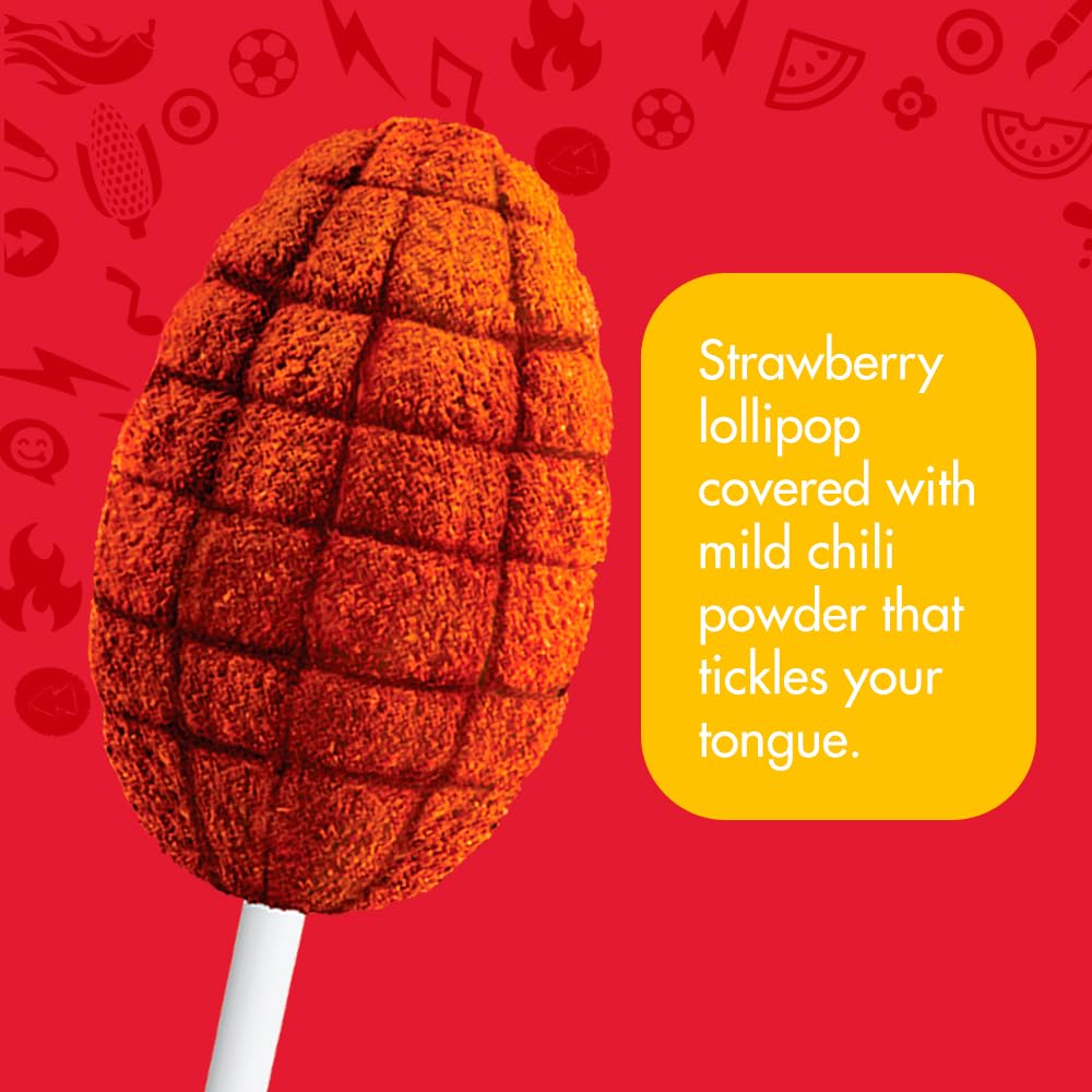 Vero Elotes Strawberry Flavored Lollipops Coated with Chili Powder 40 Count Bag (Net Wt. 22.4 Ounces) - Corn Shaped Mexican Candy - Individually Wrapped Lollipops for Piñatas, Halloween, and More.
