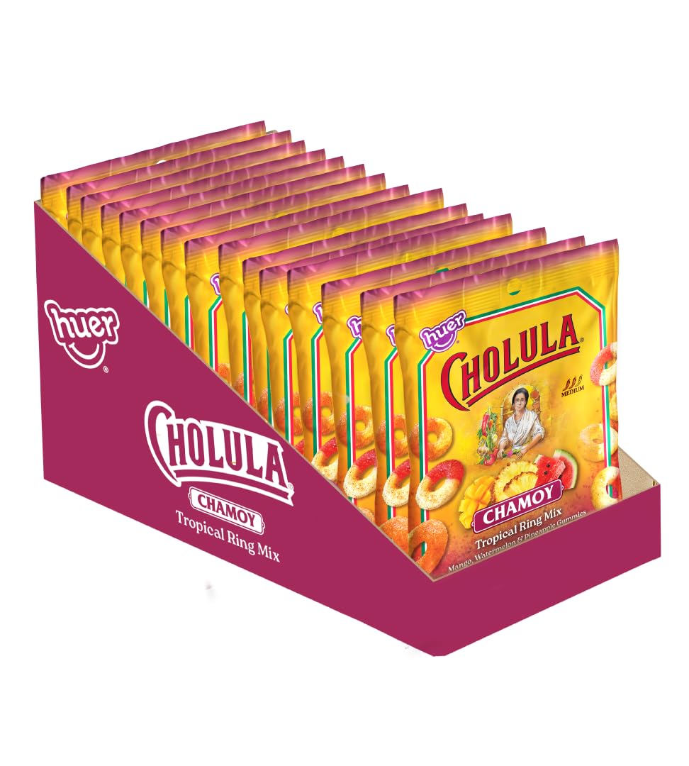 Huer – Cholula Chamoy Tropical Gummy Rings – Sweet & Spicy Mango, Watermelon & Pineapple Candy with Cholula Twist – 5oz Bag (Pack of 2)