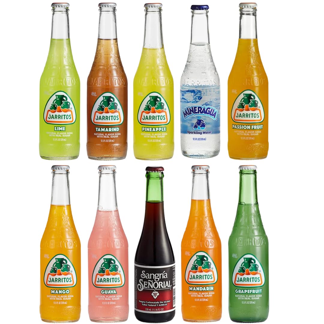 Jarritos Soda Variety Pack – 10 Assorted Flavors – Mexican Soft Drinks in Glass Bottles – 10 Pack