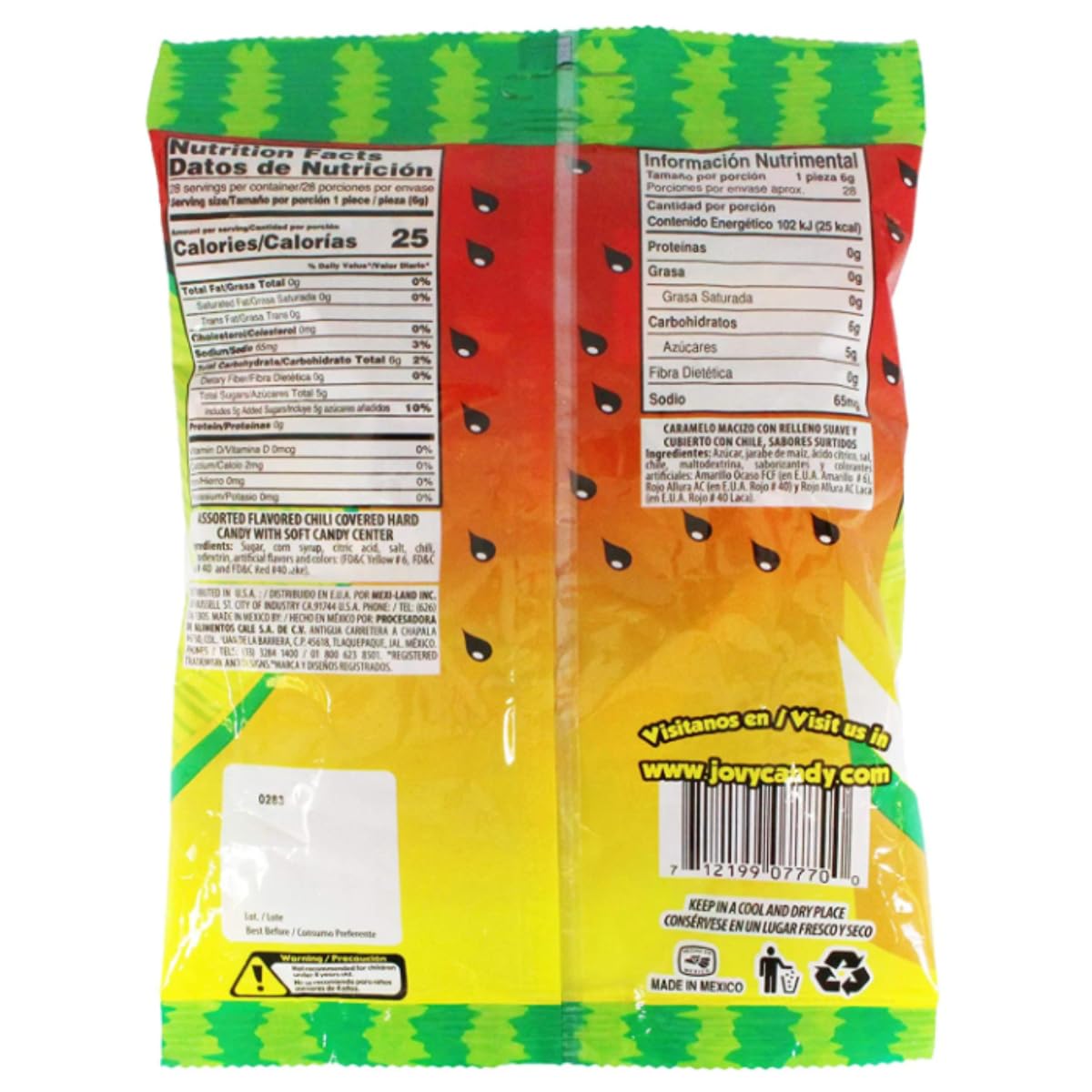 Sweetzo Sweet and Spicy Hard Candies Covered in Chili Powder, Watermelon and Mango Flavored Individually Wrapped Mexican Candies for Sharing, Pinatas or Goody Bag Fillers, 6 ounce Bags, (Pack of 2)