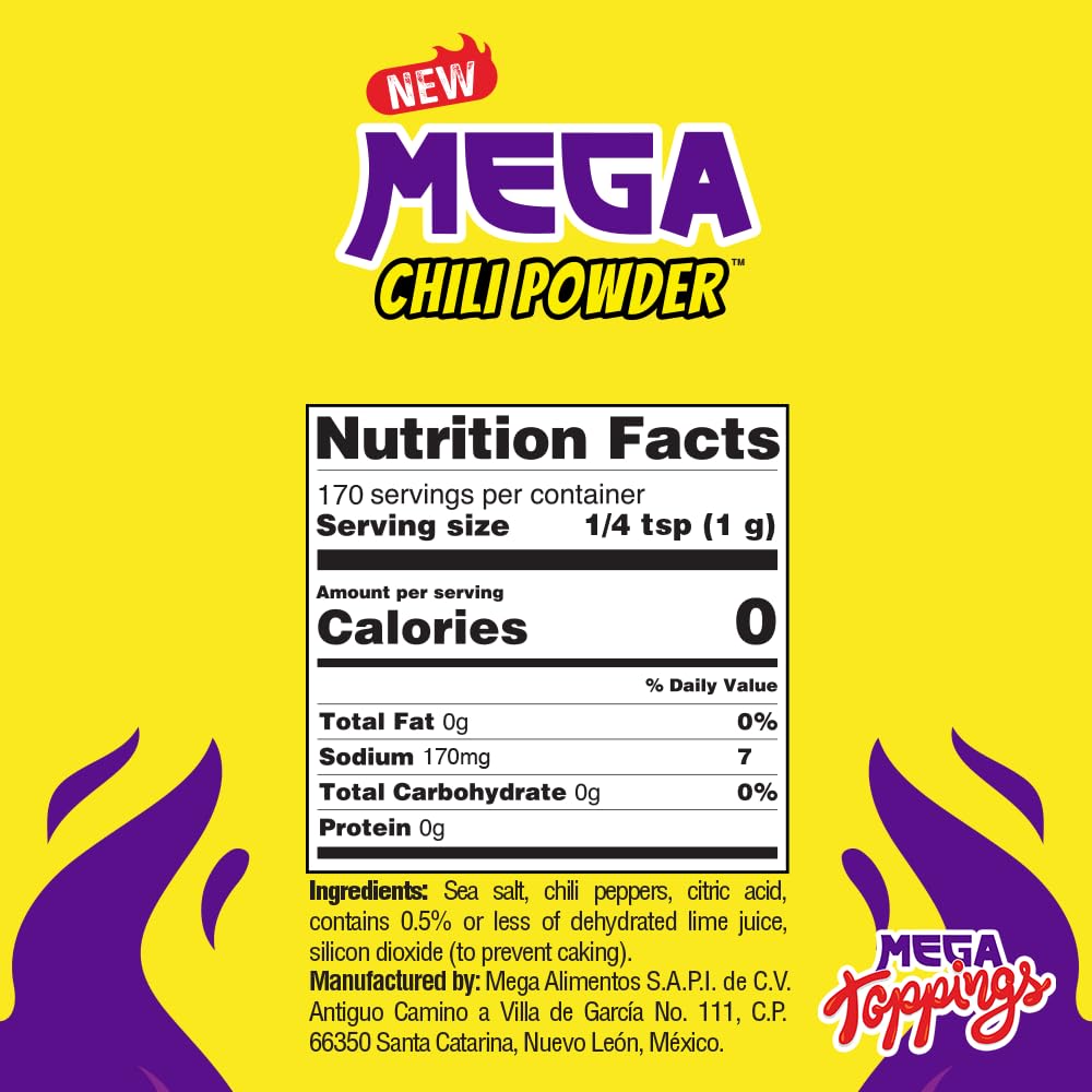 Mega Chili Powder – 6 oz Authentic Mexican Seasoning for Fruit, Candy & Drinks – Sweet, Tangy, Salty & Mildly Spicy with Bold, Classic Flavor