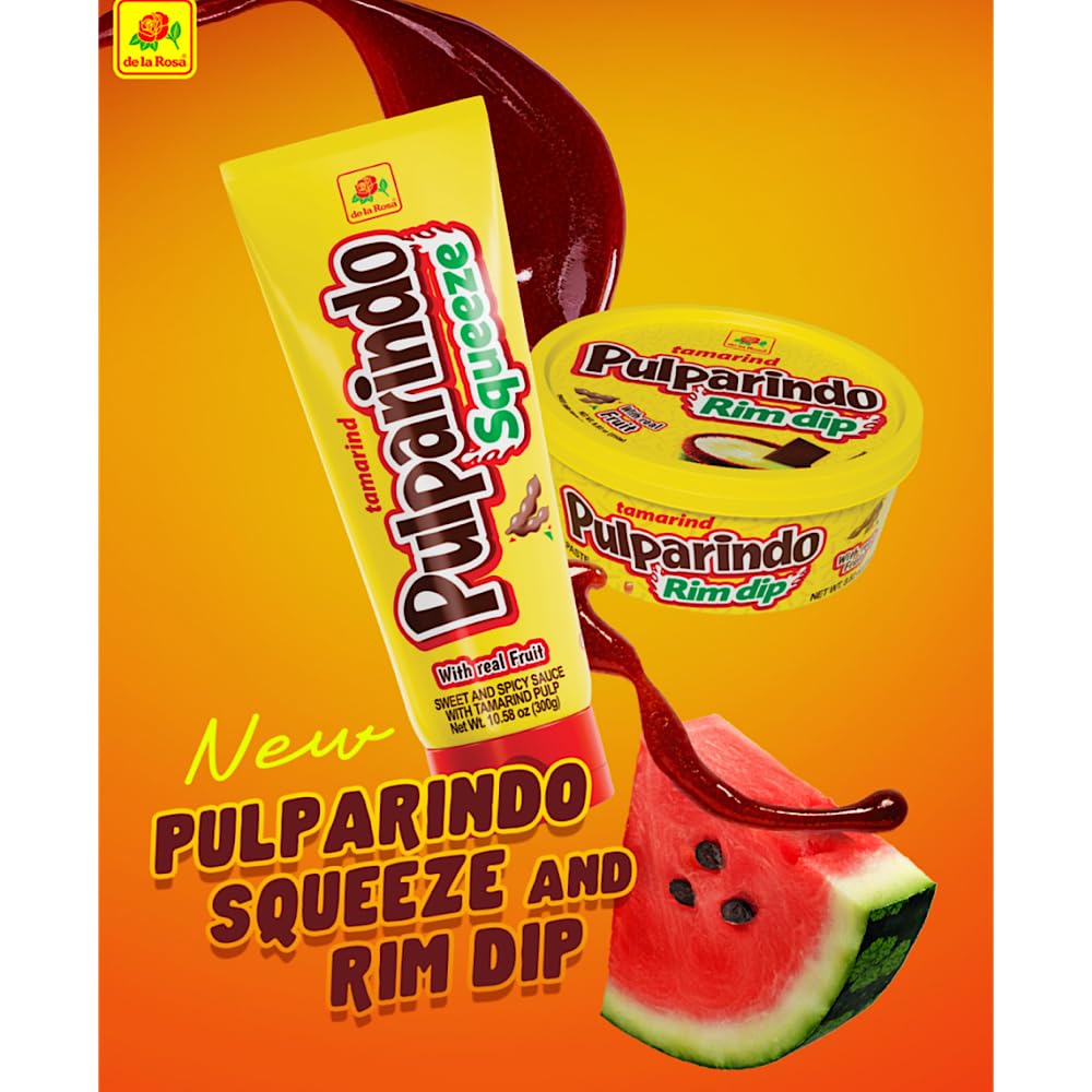 De La Rosa Pulparindo Rim Dip Paste With Real Fruit, Great for fruit, candy, cocktails, micheladas, and more! 8 Oz (8 Oz, ORIGINAL)