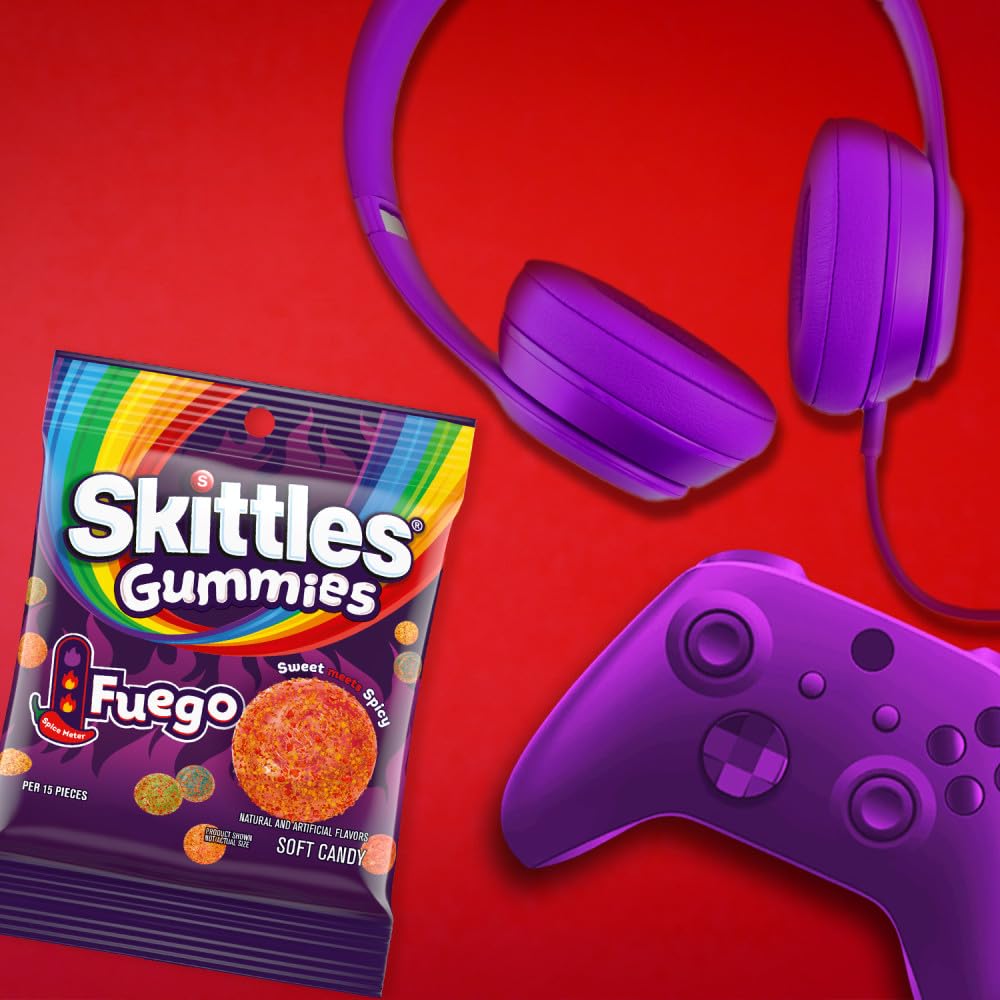 SKITTLES GUMMIES Fuego Sweet and Spicy Gummy Candy, 5.8 Oz Bag, Candy Bulk - 12 Pack