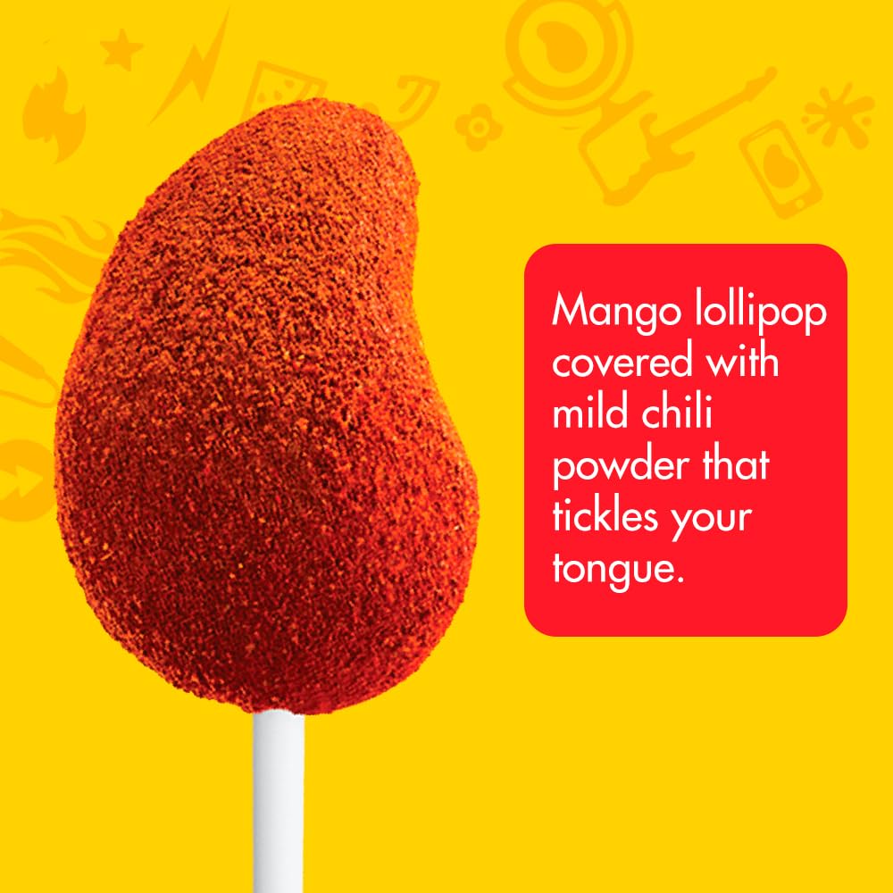Vero Mango Flavored Lollipops Covered in Chili Powder 40 Count Bag (Net Wt. 22.4 Ounces) - Individually Wrapped Mexican Candy for Piñatas, Halloween, and More