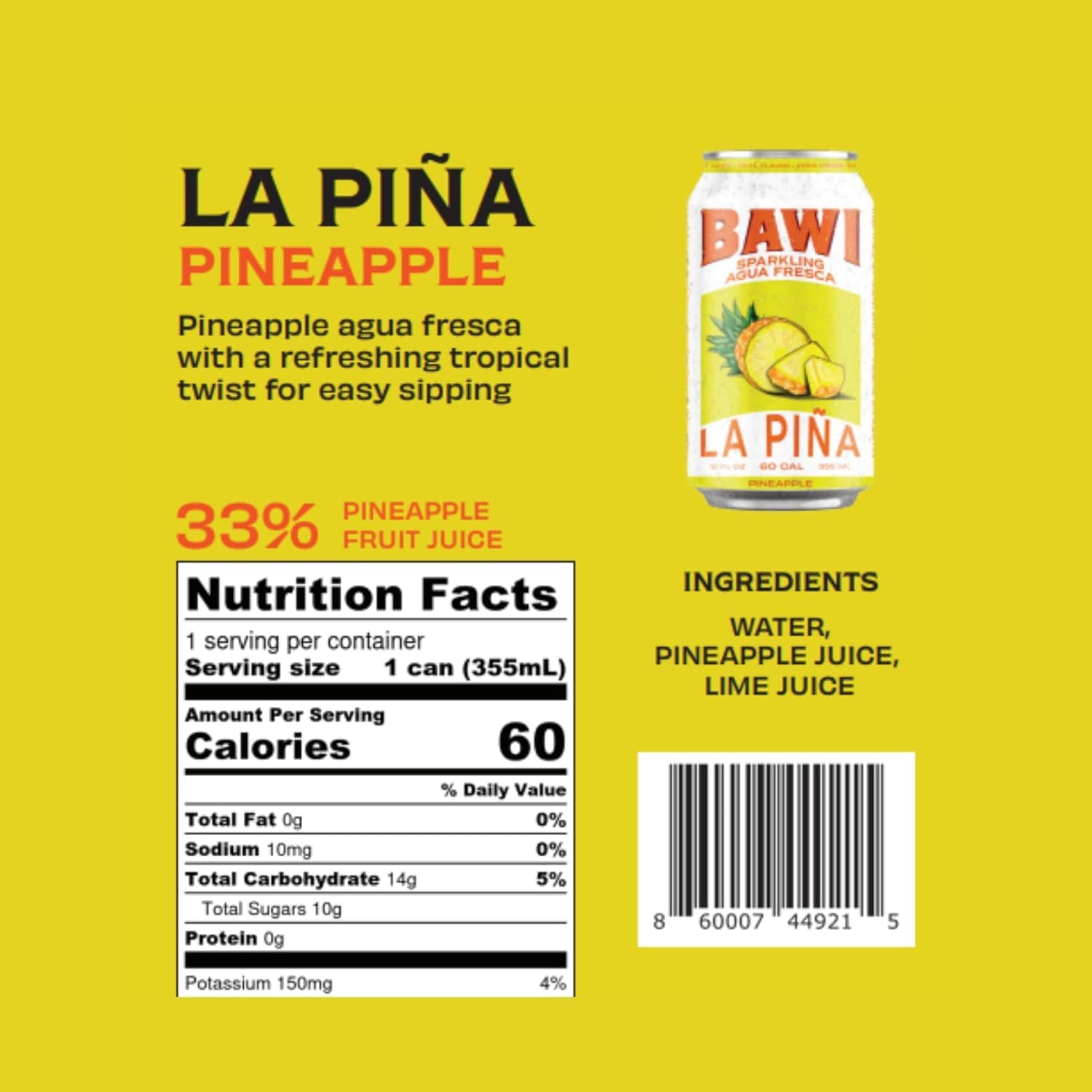 Bawi Sparkling Agua Fresca, 4 Pack Sparkling Water, Plant-Based, Low Calorie, Less Sugar, Mexican Drink Made in the USA (4 Count, Guava)
