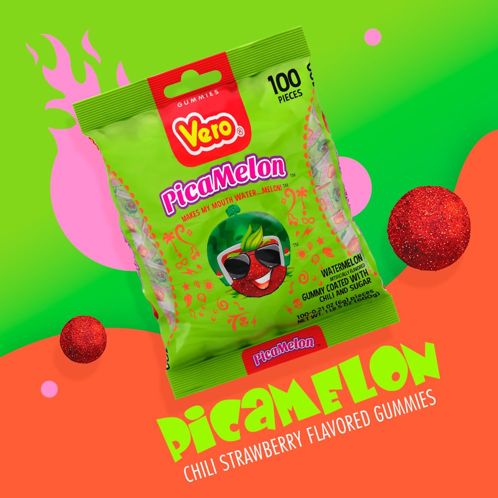 Vero PicaTamarind - Tamarind Flavor Chewy Gummy Treats Coated With Chili Powder & Sugar 100 Pieces (5.15 Oz) - Mexican Candy - Individually Wrapped Gummies for Halloween, Piñatas, and More