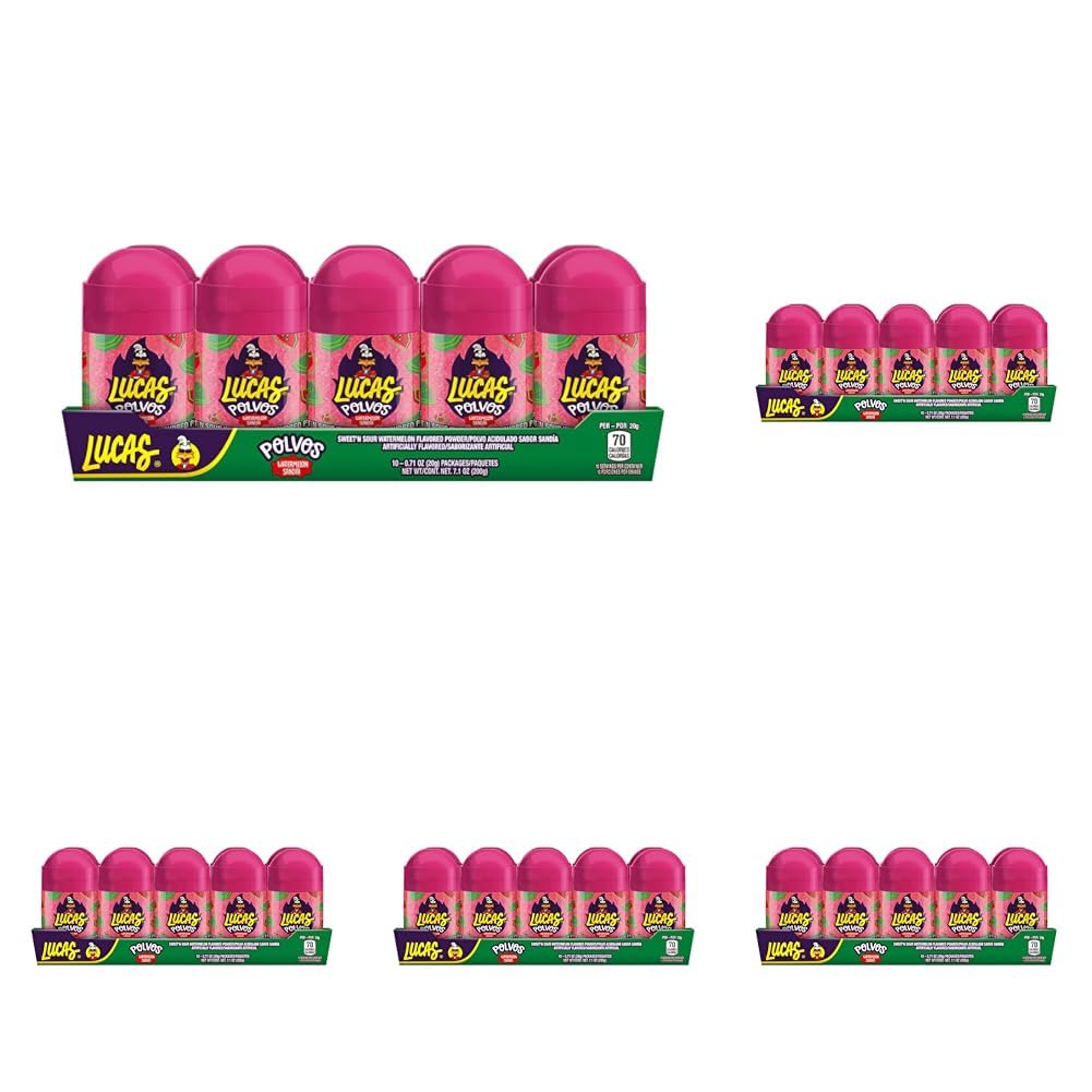 Lucas Powder Watermelon Flavored Candy, 0.71oz - 10 Pieces Pack for Treats, Fruit, Parties, Piñatas
