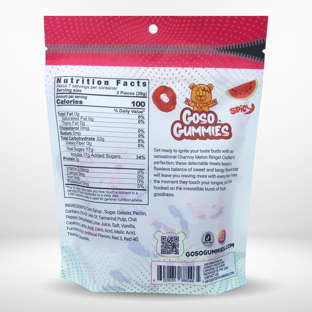Goso Gummies Chamoy Watermelon Rings 8oz Spicy Sweet Watermelon Gummy Candy Mexican Style Candy Snack